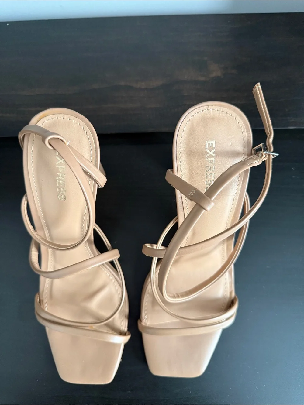 Express Beige Strappy Square-Toe Heeled Sandals